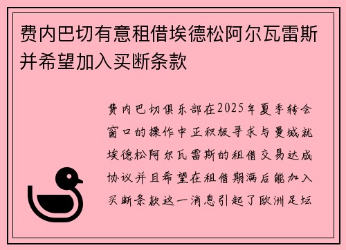 费内巴切有意租借埃德松阿尔瓦雷斯并希望加入买断条款