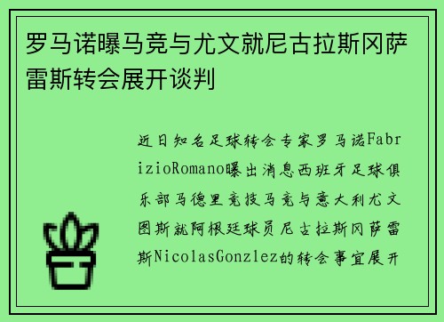 罗马诺曝马竞与尤文就尼古拉斯冈萨雷斯转会展开谈判